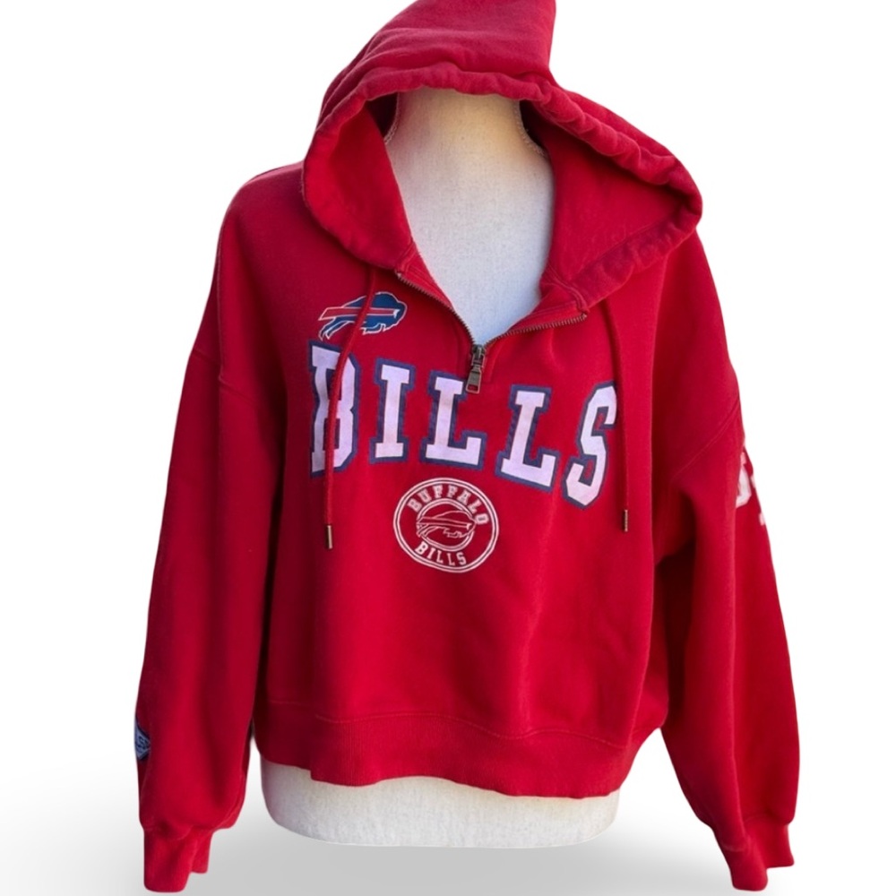 NFL Buffalo Bills Quarter Zip Hoodie Sweatshirt Women’s Size Large - Picture 3 of 8